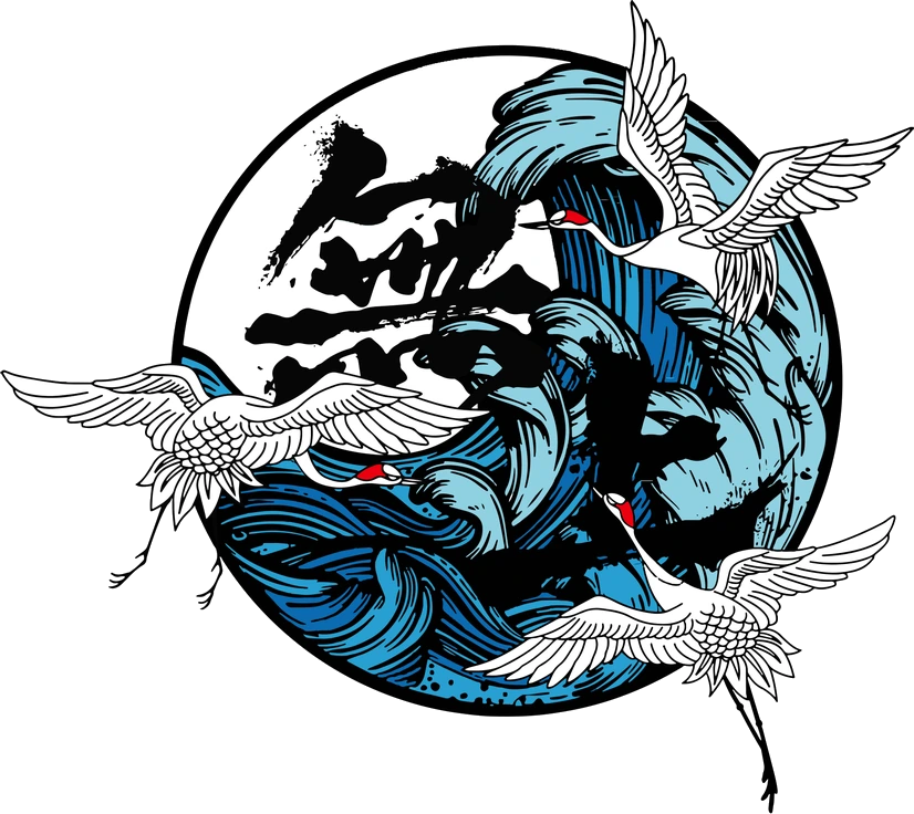 Desain kaos: bangau dan ombak